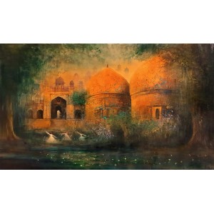 A. Q. Arif, 25 x 42 Inch, Oil on Canvas, Cityscape Painting, AC-AQ-492